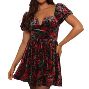 Petal and Pup Anders Velvet Mini Dress Black Red Floral Women Size M